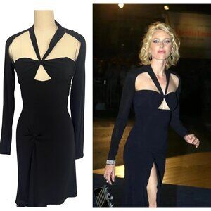 Tom Ford Gucci 2003 Black Long Sleeve Cut Out Silk Dress IT 42